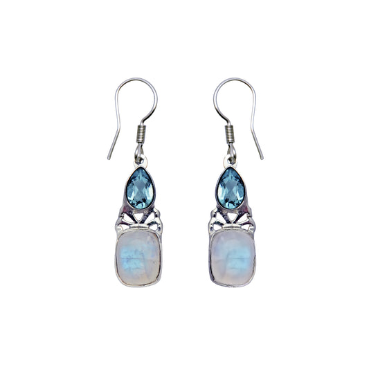 (SP354BBTBMS) Blue Topaz and Blue Moonstone Dangle Earrings