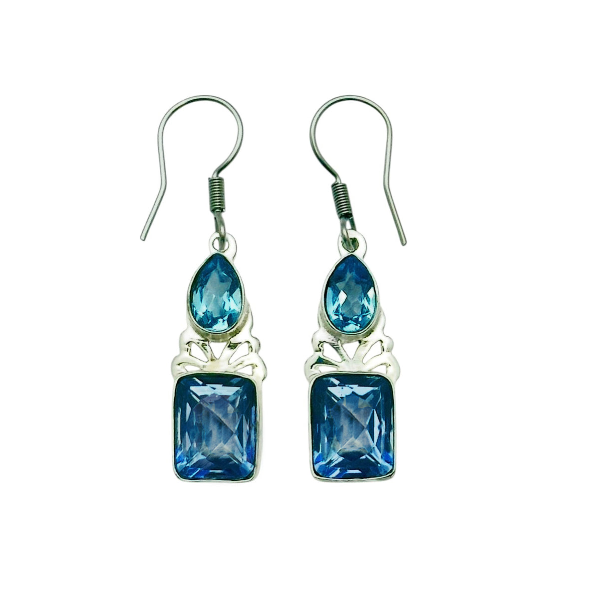 (SP354BBTBQ) Two-Tone Blue Topaz and Blue Quartz Dangle Earrings