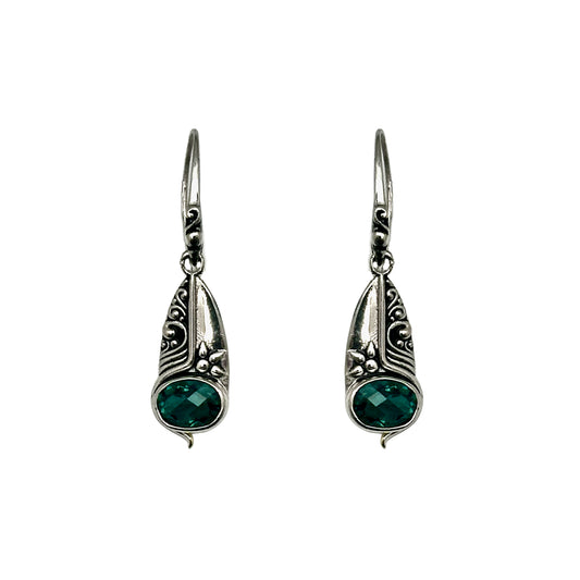 (SP374AGQ) Batik Inspired Green Quartz Silver Plated Earrings