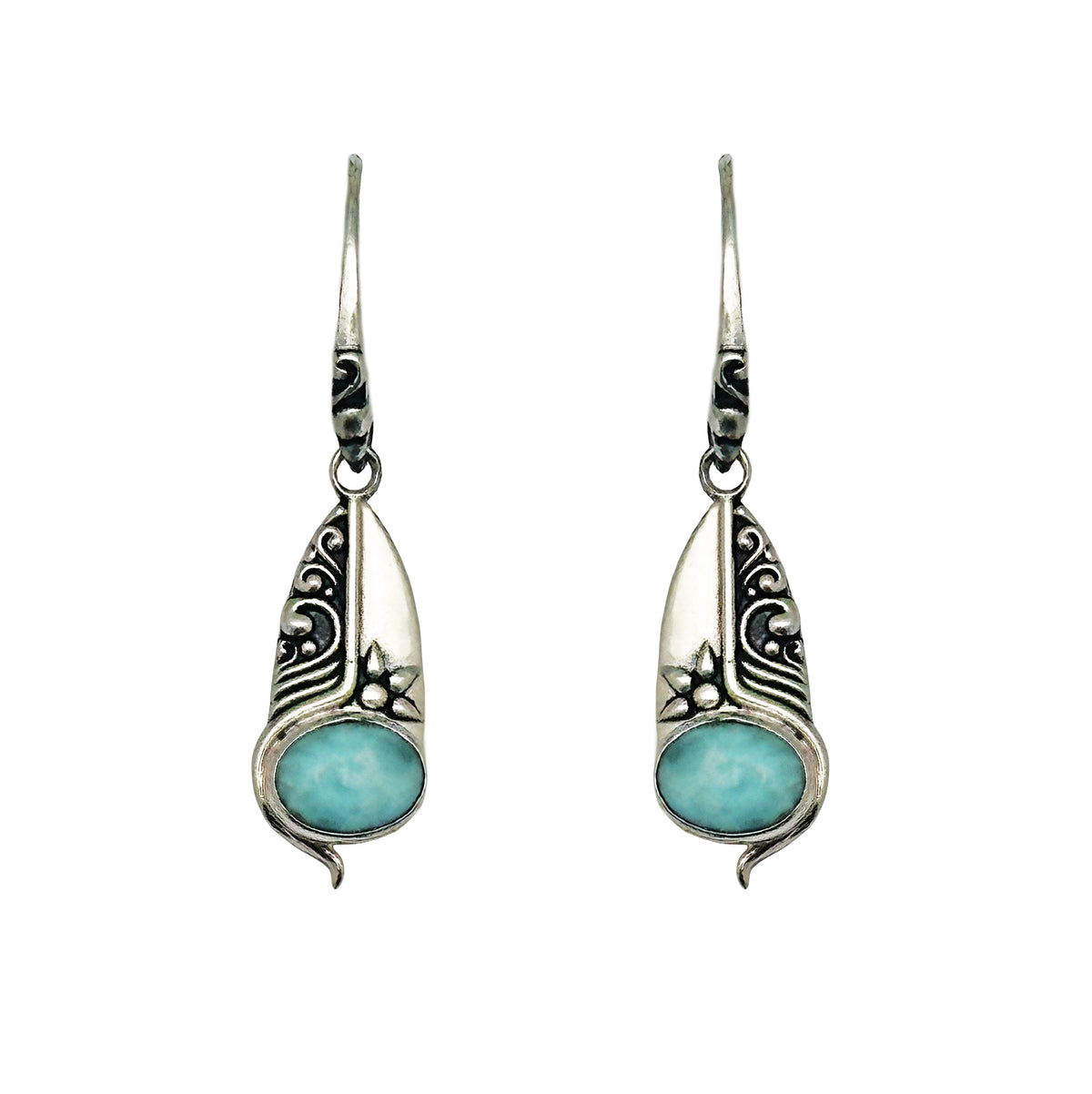 (SP374ALAR) Batik Inspired Larimar Silver Plated Earrings