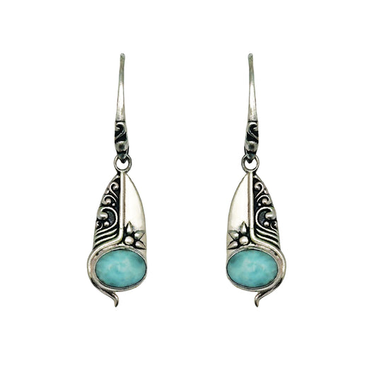 (SP374ALAR) Batik Inspired Larimar Silver Plated Earrings