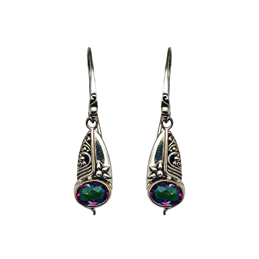 (SP374AMT) Batik Inspired Mystic Topaz Silver Plated Earrings