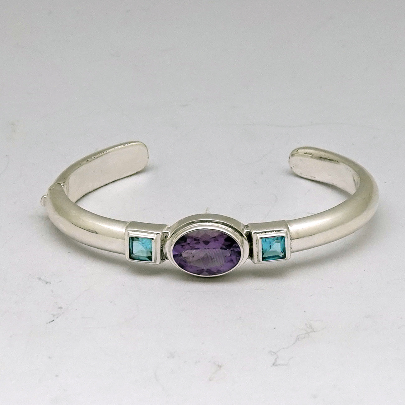 (SP530CAMBT) Amethyst & Blue Topaz Silver Plated Cuff
