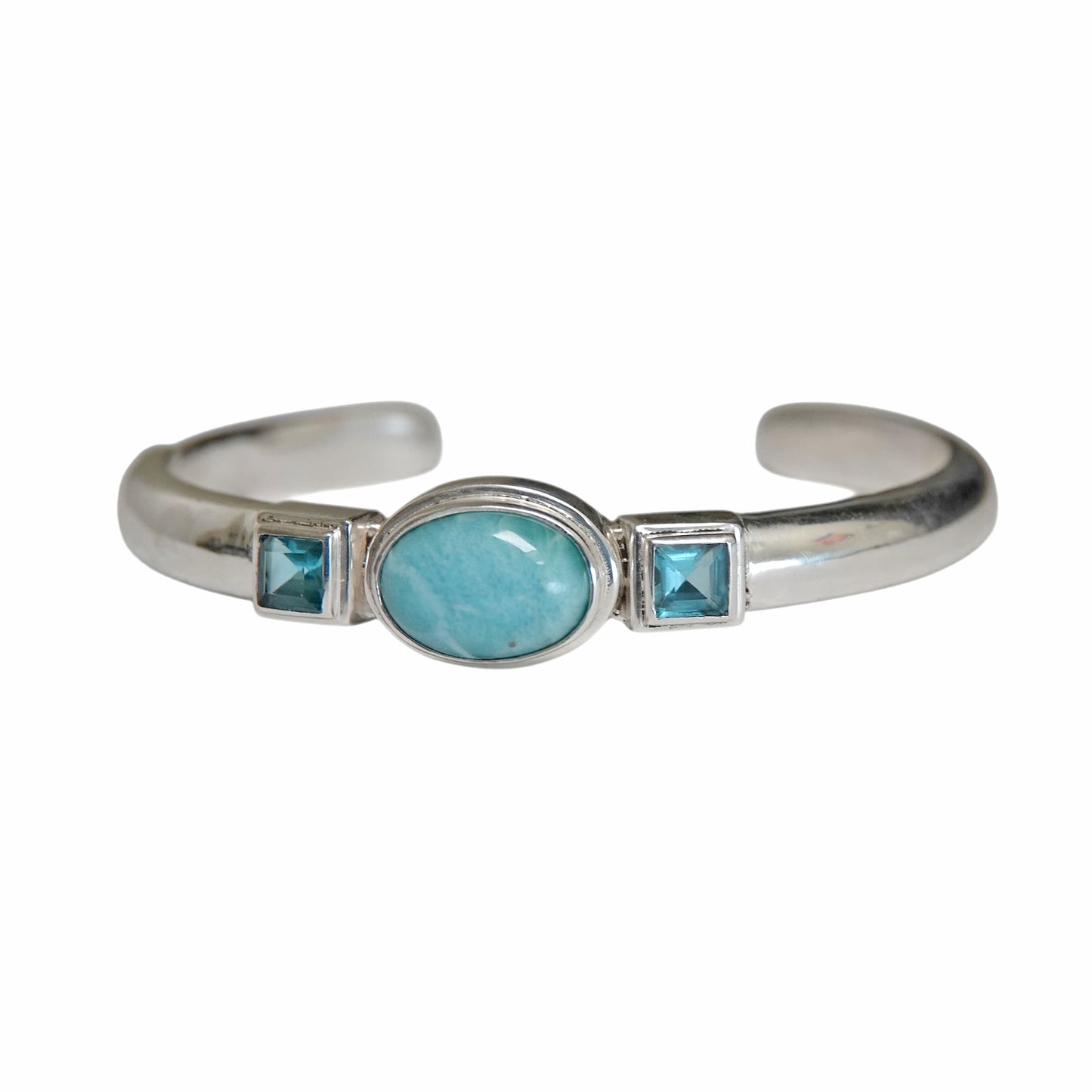 (SP530CLARPAUA) Larimar & Blue Topaz Silver Plated Cuff