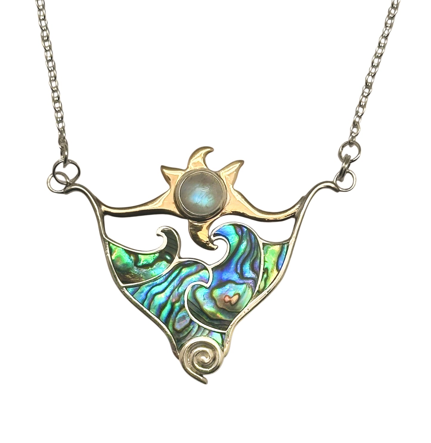 (SP602BMSPAUA) Celestial Wave Blue Moonstone & Paua Shell Necklace