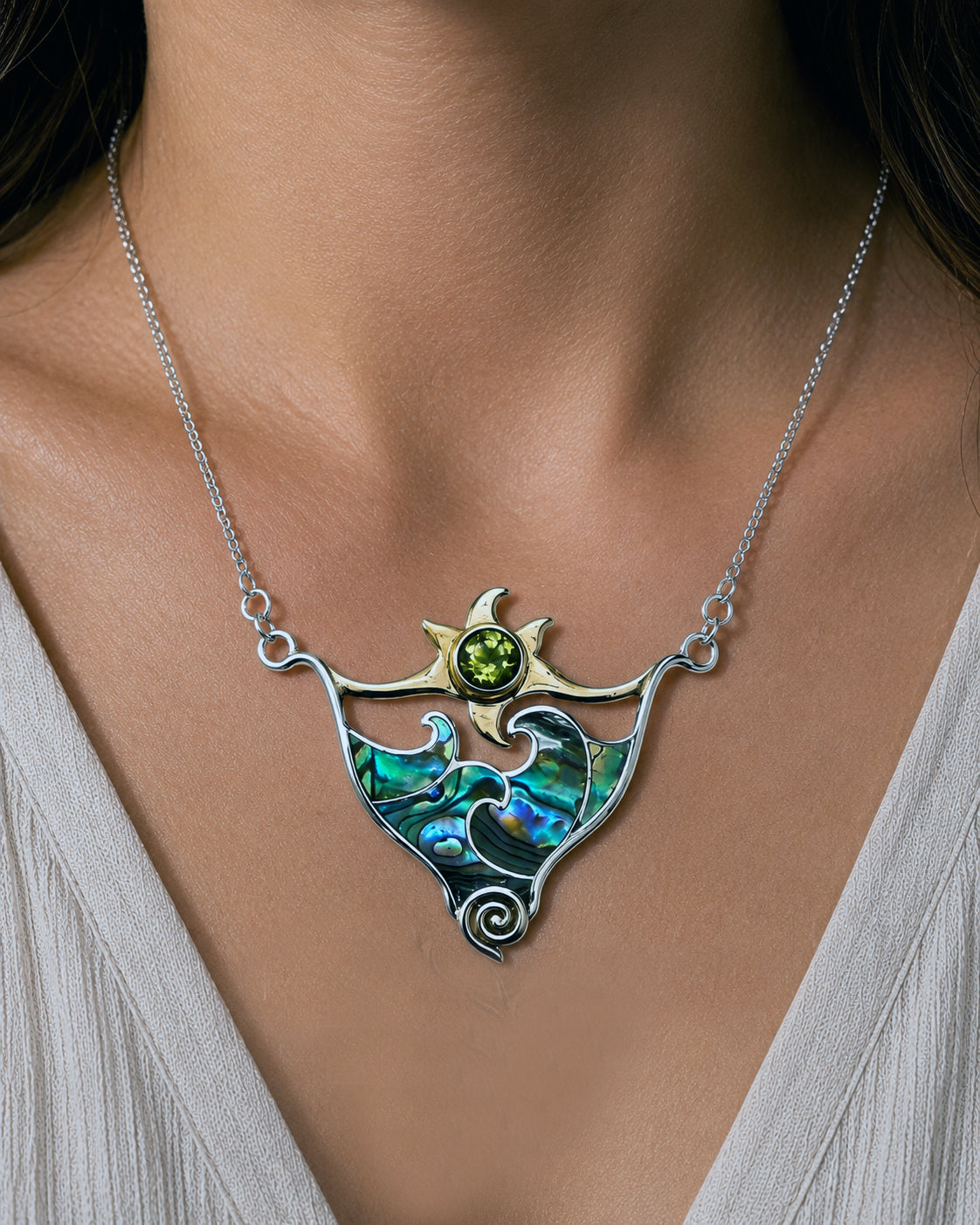 (SP602PEPAUA) Celestial Wave Peridot & Paua Shell Necklace