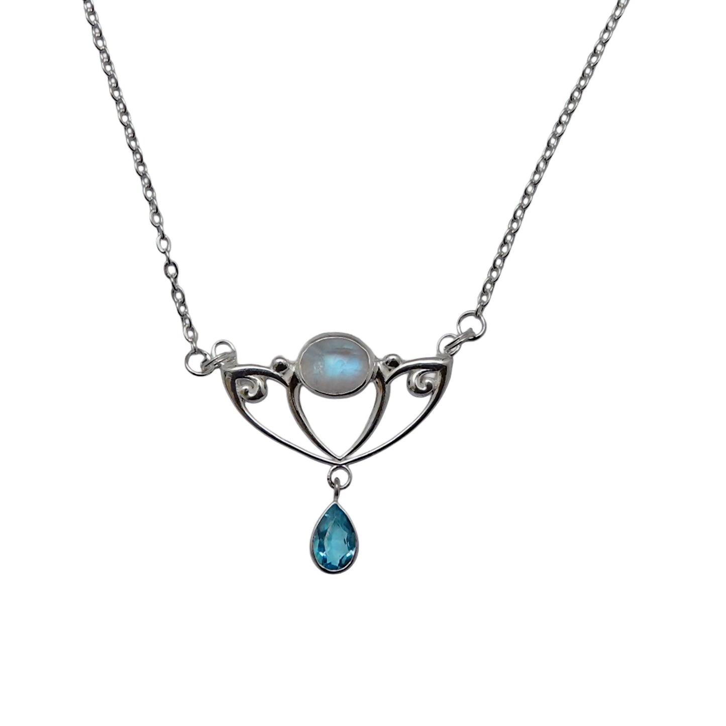 (SP604BMSBT) Art Nouveau Inspired Blue Moonstone and Blue Topaz Statement Necklace
