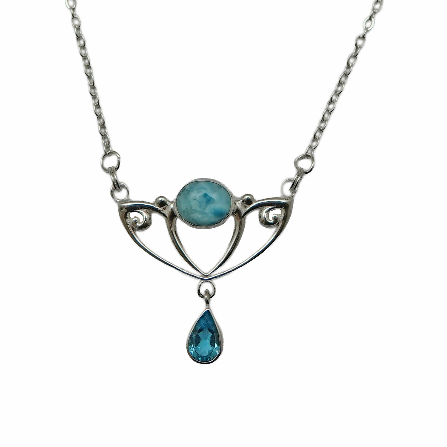 (SP604LARBT) Art Nouveau Inspired Larimar and Blue Topaz Statement Necklace