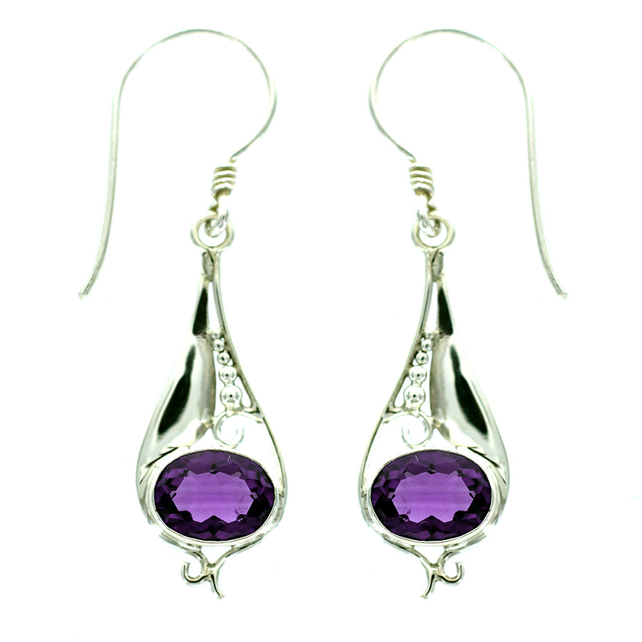 (205VAM) Amethyst Silver Drop Earring