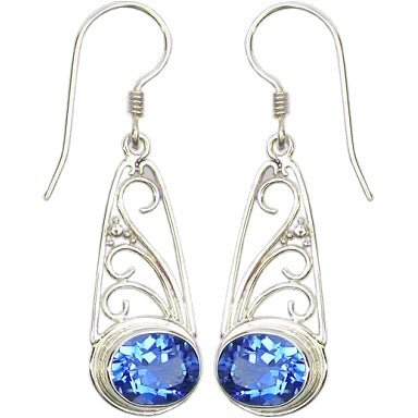 (205PBT) Swirl w/ Granulation Earrings with Blue Topaz