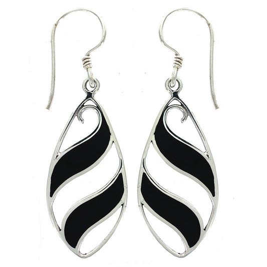 (217VDK) Dark Shell Silver Wave Drop Earring