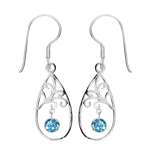 (226SBT) Swiss Blue Topaz Swirl Teardrop Earrings