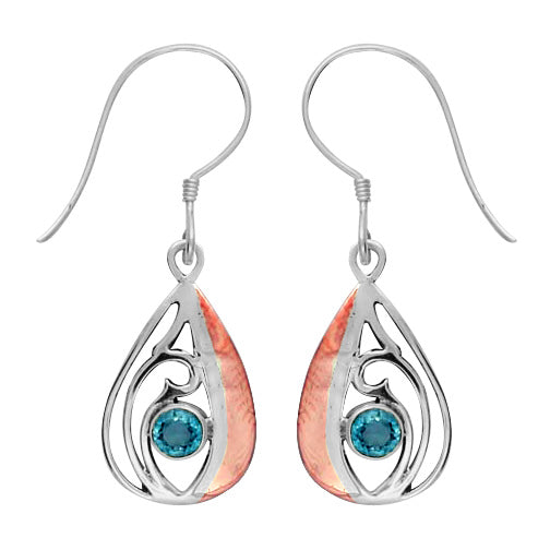 (227SCOPBT) Blue Topaz Silver/copper Teardrop Earrings