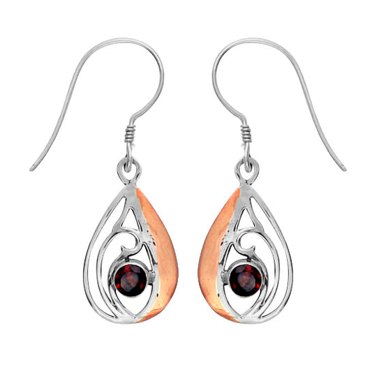 (227SCOPGA) Garnet Silver/copper Teardrop Earring