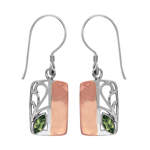 (229SCOPPE) Peridot Silver/copper Rectangular Earring