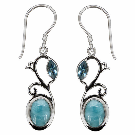 (233QBTLAR) Larimar & Swiss Blue Topaz Earrings