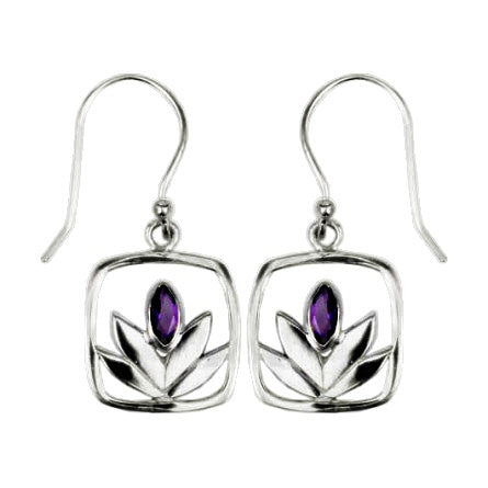 (239QAM) Framed Amethyst Lotus Earrings