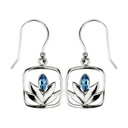 (239QBT) Framed Blue Topaz Lotus Earrings