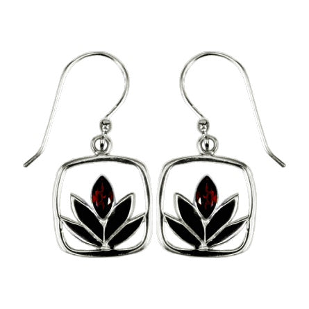 (239QGA) Framed Garnet Lotus Earrings