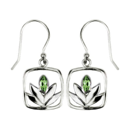 (239QPE) Framed Peridot Lotus Earrings