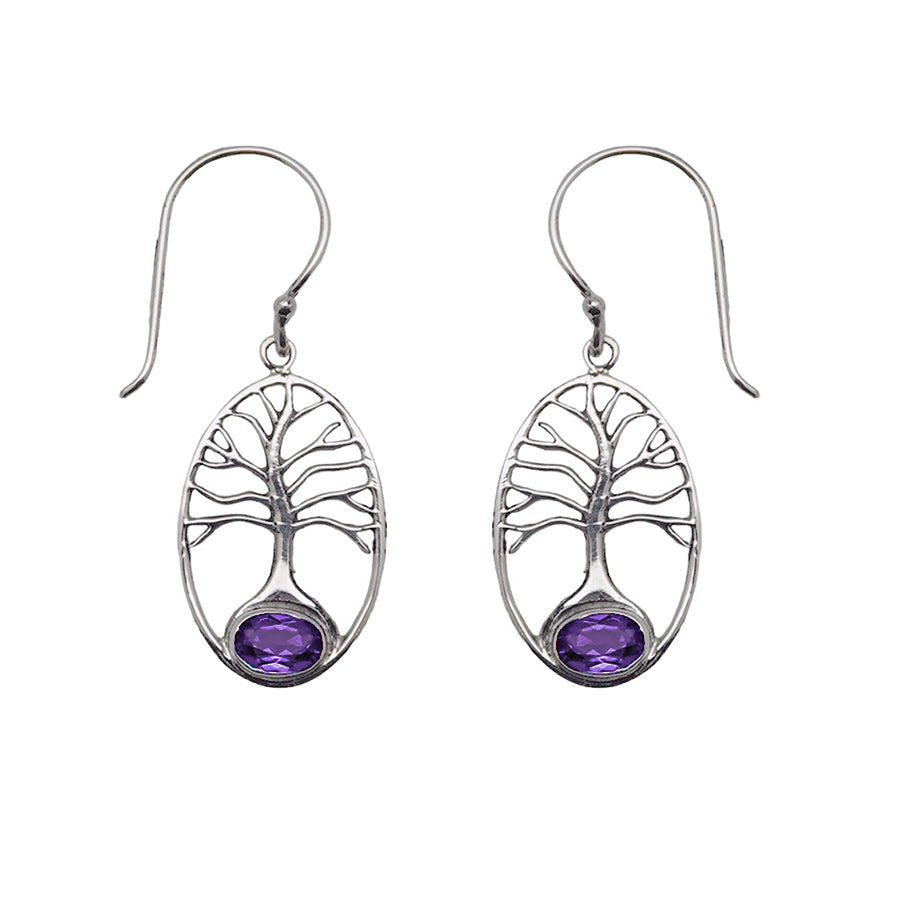 (241QAM) Amethyst Tree of Life Earrings
