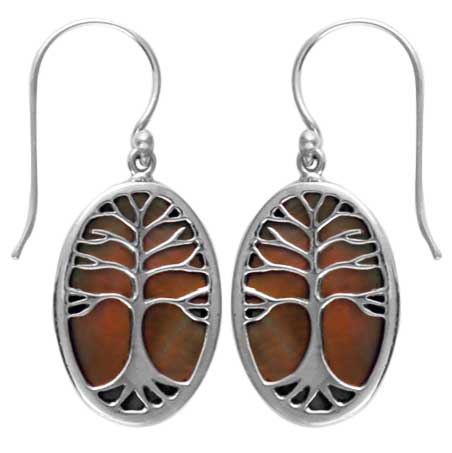 (241STAN) Tan Shell Tree of Life Earring