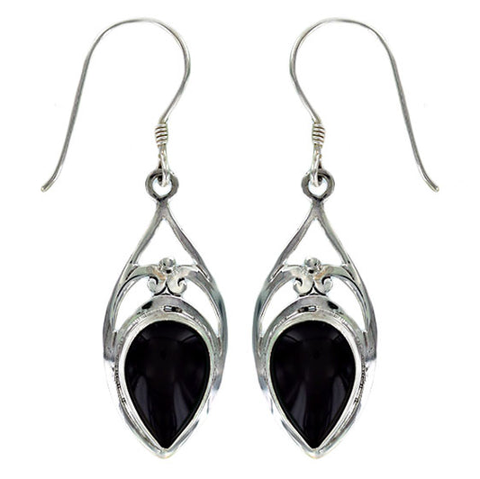 (242WON) Black Onyx Silver Drop Earring