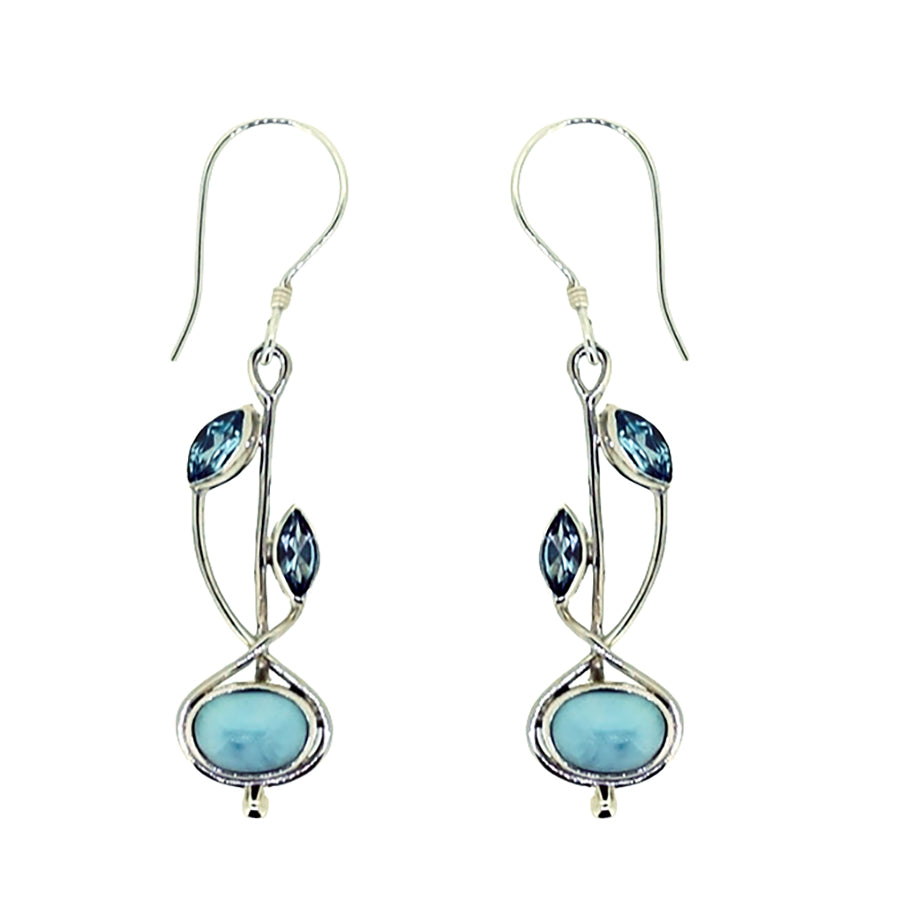 (243NBTLAR) Swiss Blue Topaz & Larimar Earrings