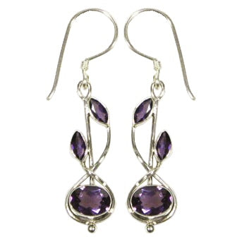 (243NAM) Stem Drop Amethyst Earrings