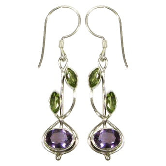 (243NPEAM) Stem Drop Amethyst & Peridot Earrings