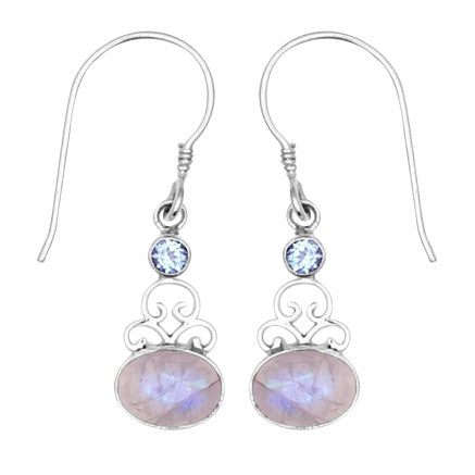 (247TBTBMS) Swiss Blue Topaz Blue Moonstone Silver Earring