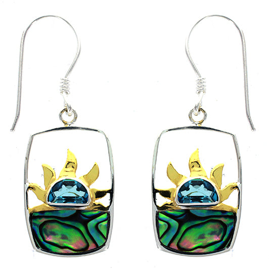 (251PSBQPAUA) Swiss Blue Quartz & Paua (Abalone) Shell Sunrise/Sunset Horizon Earring
