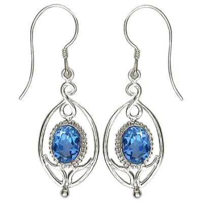 (257PBT) Flower Drop Blue Topaz Earrings