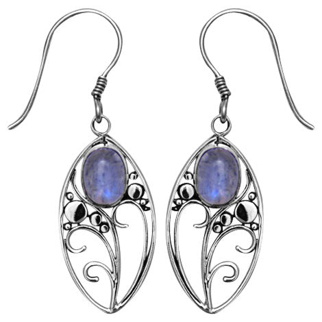 (258UBMS) Blue Moonstone Silver Oval Earring