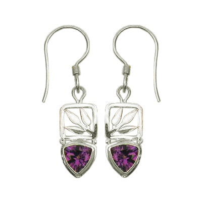 (259OAM) Small Amethyst Bamboo Leaf Drop Earrings