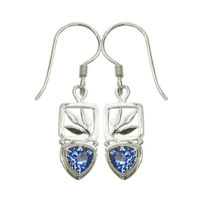 (259OBT) Small Blue Topaz Bamboo Leaf Drop Earrings