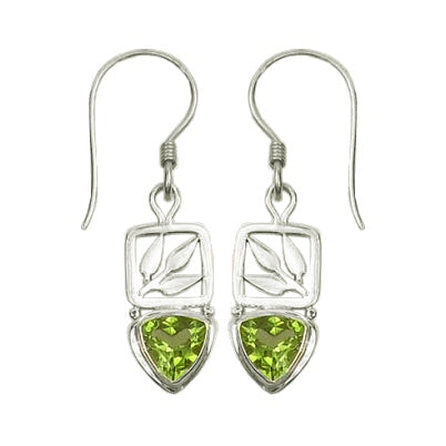 (259OPE)NSmall Peridot Bamboo Leaf Drop Earrings