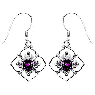 (267FAM) Flower Framed Amethyst Earrings