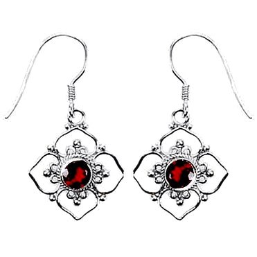 (267FGA) Flower Framed Garnet Earrings