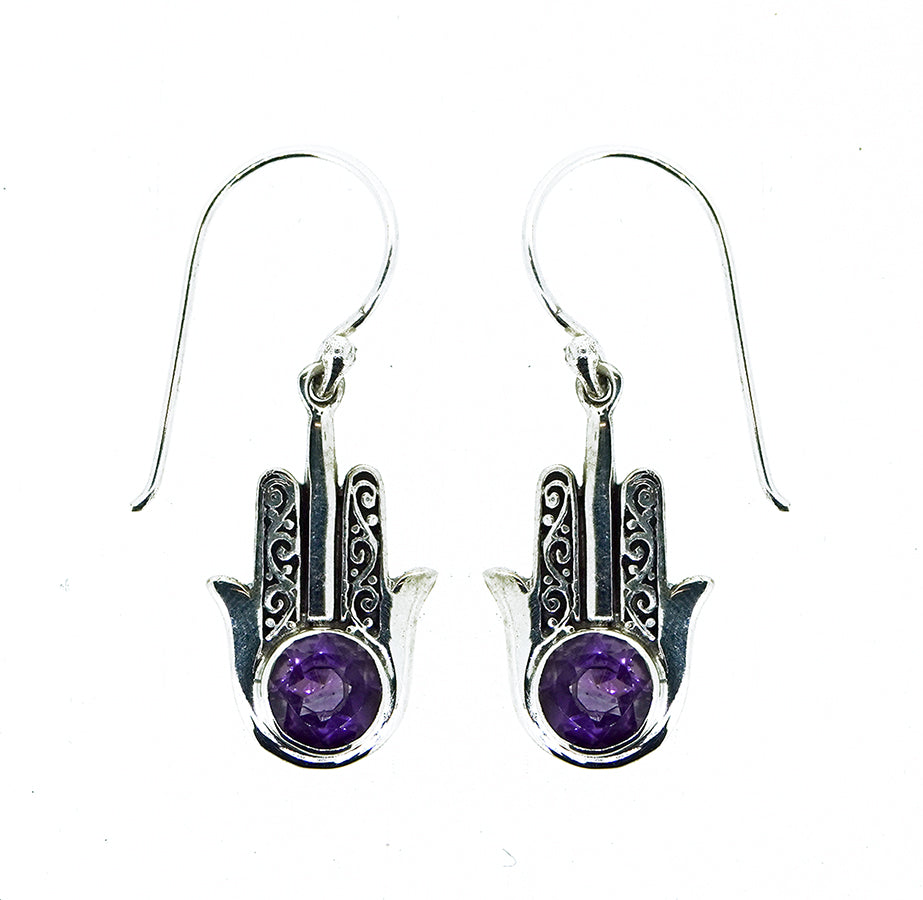 (270XAM) Amethyst Hamsa Hand Earrings