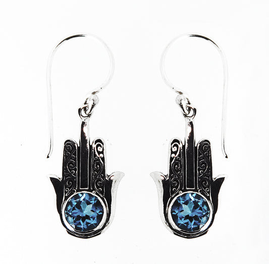 (270XBT) Hand Blue Topaz  Silver Earrings