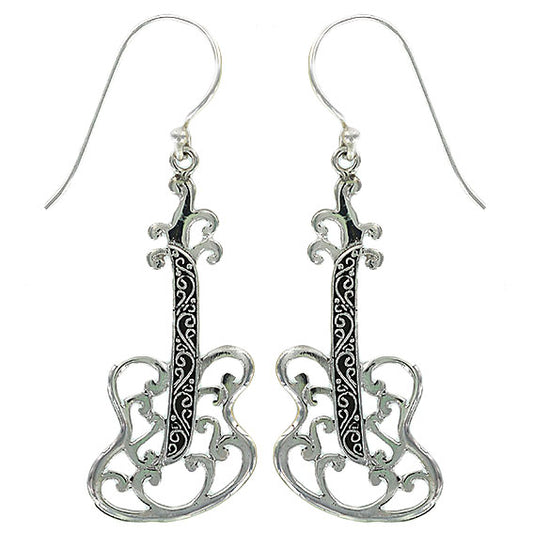 (282W) Silver Guitar Earrings