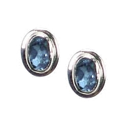 (283IBT) Oval Stud Blue Topaz Earrings