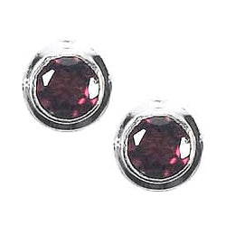 (284IGA) Round Garnet Post Earrings