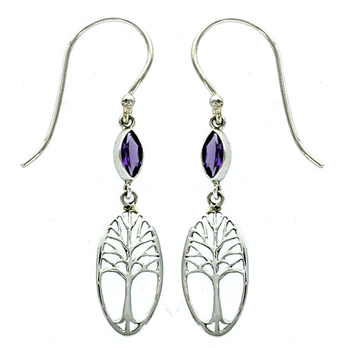 (288UAM) Marquise Amethyst Tree of Life Earring