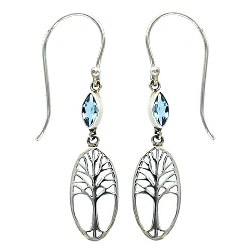 (288UBT) Marquise Blue Topaz Tree of Life Earring