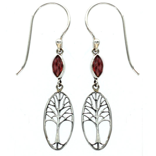 (288UGA) Marquise Garnet Tree of Life Earring