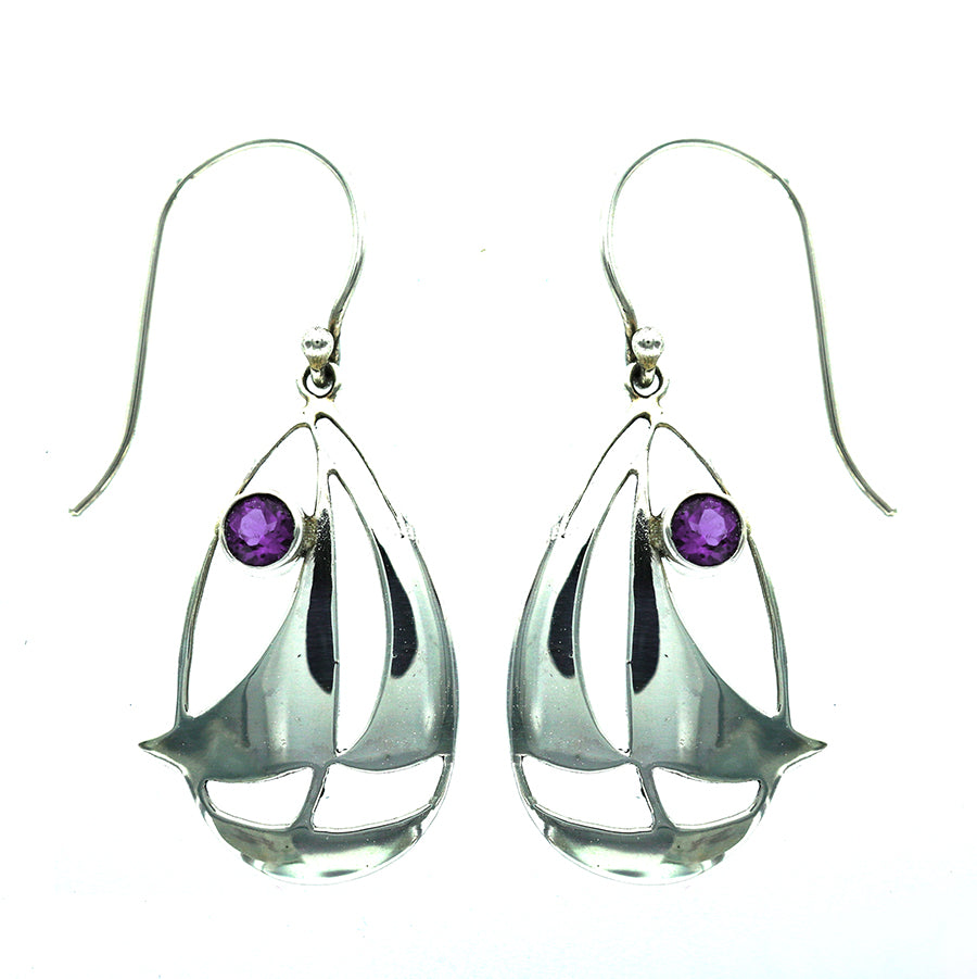 (289UAM) Amethyst Sailboat Drop Earring