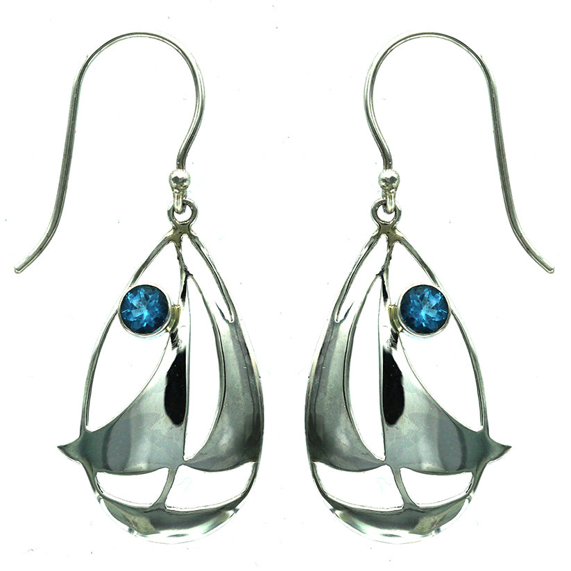 (289UBT) Swiss Blue Topaz Sailboat Drop Earring