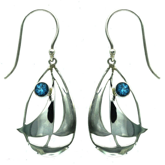 (289UBT) Swiss Blue Topaz Sailboat Drop Earring